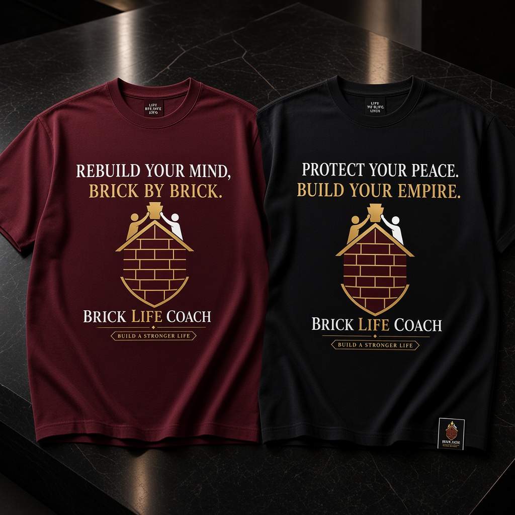 Brick Life Coach Burgundy and Black Positive Affirmation T-Shirts with Keystone Shield Crest